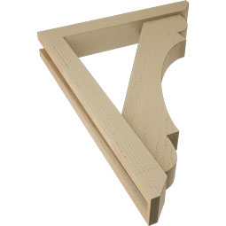 Ekena Millwork - BKTUR0352X22X30OLY06RCPR - Timberthane Faux Wood Olympic Style Bracket w/ Offset Brace, Slat Ends, 3 1/2"W x 22"D x 30"H, Primed Tan