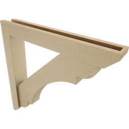 Ekena Millwork - BKTUR0352X24X24OLY06RCPR - Timberthane Faux Wood Olympic Style Bracket w/ Offset Brace, Slat Ends, 3 1/2"W x 24"D x 24"H, Primed Tan