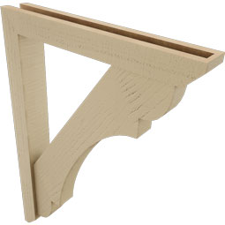Ekena Millwork - BKTUR0352X24X32OLY06RCPR - Timberthane Faux Wood Olympic Style Bracket w/ Offset Brace, Slat Ends, 3 1/2"W x 24"D x 32"H, Primed Tan