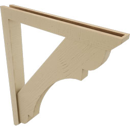 Ekena Millwork - BKTUR0352X30X38OLY06RCPR - Timberthane Faux Wood Olympic Style Bracket w/ Offset Brace, Slat Ends, 3 1/2"W x 30"D x 38"H, Primed Tan