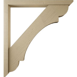 Ekena Millwork - BKTUR0352X40X44OLY06RCPR - Timberthane Faux Wood Olympic Style Bracket w/ Offset Brace, Slat Ends, 3 1/2"W x 40"D x 44"H, Primed Tan