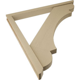 Ekena Millwork - BKTUR0352X44X44OLY06RCPR - Timberthane Faux Wood Olympic Style Bracket w/ Offset Brace, Slat Ends, 3 1/2"W x 44"D x 44"H, Primed Tan
