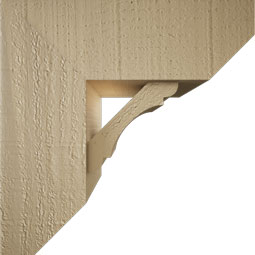 Ekena Millwork - BKTUR0554X14X14OLY06RCPR - Timberthane Faux Wood Olympic Style Bracket w/ Offset Brace, Slat Ends, 5 1/2"W x 14"D x 14"H, Primed Tan