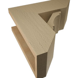 Ekena Millwork - BKTUR0554X14X14OLY06RCPR - Timberthane Faux Wood Olympic Style Bracket w/ Offset Brace, Slat Ends, 5 1/2"W x 14"D x 14"H, Primed Tan