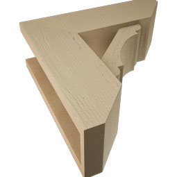 Ekena Millwork - BKTUR0554X16X16OLY06RCPR - Timberthane Faux Wood Olympic Style Bracket w/ Offset Brace, Slat Ends, 5 1/2"W x 16"D x 16"H, Primed Tan