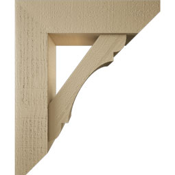 Ekena Millwork - BKTUR0554X20X24OLY06RCPR - Timberthane Faux Wood Olympic Style Bracket w/ Offset Brace, Slat Ends, 5 1/2"W x 20"D x 24"H, Primed Tan