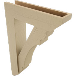 Ekena Millwork - BKTUR0554X22X34OLY06RCPR - Timberthane Faux Wood Olympic Style Bracket w/ Offset Brace, Slat Ends, 5 1/2"W x 22"D x 34"H, Primed Tan