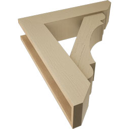 Ekena Millwork - BKTUR0554X24X28OLY06RCPR - Timberthane Faux Wood Olympic Style Bracket w/ Offset Brace, Slat Ends, 5 1/2"W x 24"D x 28"H, Primed Tan