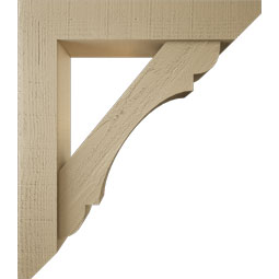 Ekena Millwork - BKTUR0554X28X32OLY06RCPR - Timberthane Faux Wood Olympic Style Bracket w/ Offset Brace, Slat Ends, 5 1/2"W x 28"D x 32"H, Primed Tan