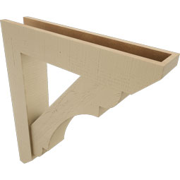Ekena Millwork - BKTUR0554X28X32OLY06RCPR - Timberthane Faux Wood Olympic Style Bracket w/ Offset Brace, Slat Ends, 5 1/2"W x 28"D x 32"H, Primed Tan