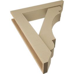 Ekena Millwork - BKTUR0554X30X36OLY06RCPR - Timberthane Faux Wood Olympic Style Bracket w/ Offset Brace, Slat Ends, 5 1/2"W x 30"D x 36"H, Primed Tan
