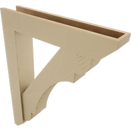Ekena Millwork - BKTUR0554X30X38OLY06RCPR - Timberthane Faux Wood Olympic Style Bracket w/ Offset Brace, Slat Ends, 5 1/2"W x 30"D x 38"H, Primed Tan
