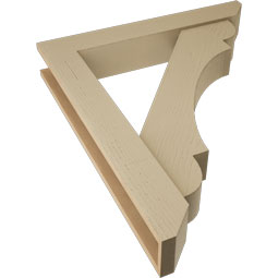 Ekena Millwork - BKTUR0554X34X40OLY06RCPR - Timberthane Faux Wood Olympic Style Bracket w/ Offset Brace, Slat Ends, 5 1/2"W x 34"D x 40"H, Primed Tan