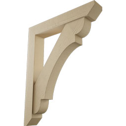 Ekena Millwork - BKTUR0554X34X42OLY06RCPR - Timberthane Faux Wood Olympic Style Bracket w/ Offset Brace, Slat Ends, 5 1/2"W x 34"D x 42"H, Primed Tan