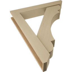 Ekena Millwork - BKTUR0554X36X44OLY06RCPR - Timberthane Faux Wood Olympic Style Bracket w/ Offset Brace, Slat Ends, 5 1/2"W x 36"D x 44"H, Primed Tan