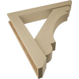 Ekena Millwork - BKTUR0554X38X38OLY06RCPR - Timberthane Faux Wood Olympic Style Bracket w/ Offset Brace, Slat Ends, 5 1/2"W x 38"D x 38"H, Primed Tan