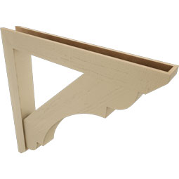 Ekena Millwork - BKTUR0554X44X44OLY06RCPR - Timberthane Faux Wood Olympic Style Bracket w/ Offset Brace, Slat Ends, 5 1/2"W x 44"D x 44"H, Primed Tan