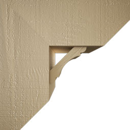 Ekena Millwork - BKTUR0756X18X18OLY06RCPR - Timberthane Faux Wood Olympic Style Bracket w/ Offset Brace, Slat Ends, 7 1/2"W x 18"D x 18"H, Primed Tan