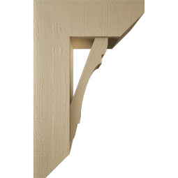 Ekena Millwork - BKTUR0756X20X32OLY06RCPR - Timberthane Faux Wood Olympic Style Bracket w/ Offset Brace, Slat Ends, 7 1/2"W x 20"D x 32"H, Primed Tan