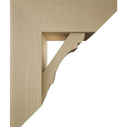 Ekena Millwork - BKTUR0756X22X26OLY06RCPR - Timberthane Faux Wood Olympic Style Bracket w/ Offset Brace, Slat Ends, 7 1/2"W x 22"D x 26"H, Primed Tan