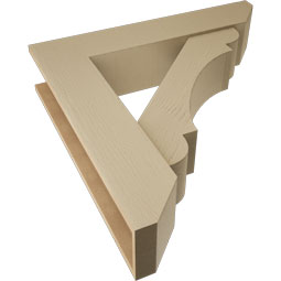 Ekena Millwork - BKTUR0756X36X36OLY06RCPR - Timberthane Faux Wood Olympic Style Bracket w/ Offset Brace, Slat Ends, 7 1/2"W x 36"D x 36"H, Primed Tan