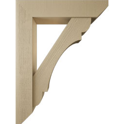 Ekena Millwork - BKTUR0756X36X48OLY06RCPR - Timberthane Faux Wood Olympic Style Bracket w/ Offset Brace, Slat Ends, 7 1/2"W x 36"D x 48"H, Primed Tan