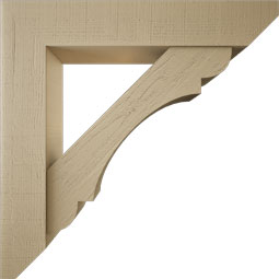 Ekena Millwork - BKTUR0756X40X40OLY06RCPR - Timberthane Faux Wood Olympic Style Bracket w/ Offset Brace, Slat Ends, 7 1/2"W x 40"D x 40"H, Primed Tan