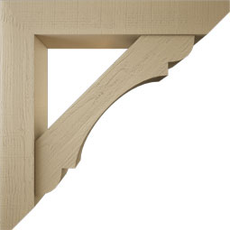 Ekena Millwork - BKTUR0756X44X44OLY06RCPR - Timberthane Faux Wood Olympic Style Bracket w/ Offset Brace, Slat Ends, 7 1/2"W x 44"D x 44"H, Primed Tan