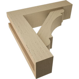 Ekena Millwork - BKTUR0352X14X14OLY05RCPR - Timberthane Faux Wood Olympic Style Bracket w/ Offset Brace, Block Ends, 3 1/2"W x 14"D x 14"H, Primed Tan