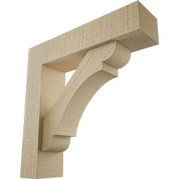 Ekena Millwork - BKTUR0352X14X14OLY05RCPR - Timberthane Faux Wood Olympic Style Bracket w/ Offset Brace, Block Ends, 3 1/2"W x 14"D x 14"H, Primed Tan
