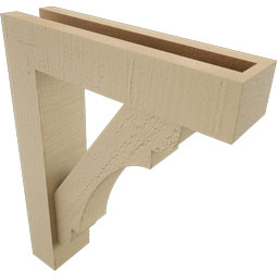 Ekena Millwork - BKTUR0352X14X18OLY05RCPR - Timberthane Faux Wood Olympic Style Bracket w/ Offset Brace, Block Ends, 3 1/2"W x 14"D x 18"H, Primed Tan