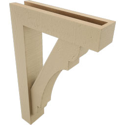 Ekena Millwork - BKTUR0352X14X22OLY05RCPR - Timberthane Faux Wood Olympic Style Bracket w/ Offset Brace, Block Ends, 3 1/2"W x 14"D x 22"H, Primed Tan
