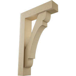 Ekena Millwork - BKTUR0352X14X22OLY05RCPR - Timberthane Faux Wood Olympic Style Bracket w/ Offset Brace, Block Ends, 3 1/2"W x 14"D x 22"H, Primed Tan