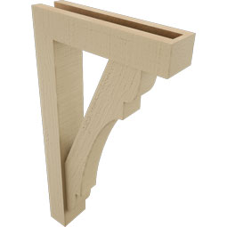 Ekena Millwork - BKTUR0352X14X26OLY05RCPR - Timberthane Faux Wood Olympic Style Bracket w/ Offset Brace, Block Ends, 3 1/2"W x 14"D x 26"H, Primed Tan
