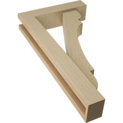 Ekena Millwork - BKTUR0352X14X26OLY05RCPR - Timberthane Faux Wood Olympic Style Bracket w/ Offset Brace, Block Ends, 3 1/2"W x 14"D x 26"H, Primed Tan