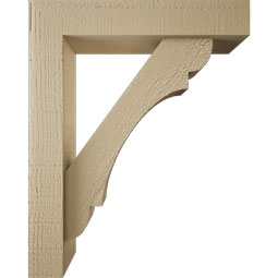 Ekena Millwork - BKTUR0352X16X20OLY05RCPR - Timberthane Faux Wood Olympic Style Bracket w/ Offset Brace, Block Ends, 3 1/2"W x 16"D x 20"H, Primed Tan