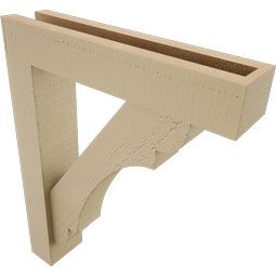 Ekena Millwork - BKTUR0352X16X20OLY05RCPR - Timberthane Faux Wood Olympic Style Bracket w/ Offset Brace, Block Ends, 3 1/2"W x 16"D x 20"H, Primed Tan