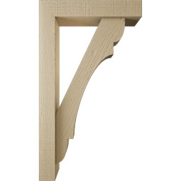 Ekena Millwork - BKTUR0352X16X28OLY05RCPR - Timberthane Faux Wood Olympic Style Bracket w/ Offset Brace, Block Ends, 3 1/2"W x 16"D x 28"H, Primed Tan
