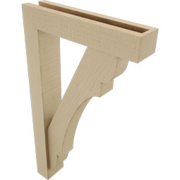 Ekena Millwork - BKTUR0352X16X28OLY05RCPR - Timberthane Faux Wood Olympic Style Bracket w/ Offset Brace, Block Ends, 3 1/2"W x 16"D x 28"H, Primed Tan