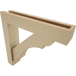 Ekena Millwork - BKTUR0352X18X18OLY05RCPR - Timberthane Faux Wood Olympic Style Bracket w/ Offset Brace, Block Ends, 3 1/2"W x 18"D x 18"H, Primed Tan