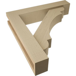 Ekena Millwork - BKTUR0352X18X18OLY05RCPR - Timberthane Faux Wood Olympic Style Bracket w/ Offset Brace, Block Ends, 3 1/2"W x 18"D x 18"H, Primed Tan