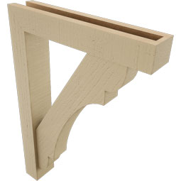 Ekena Millwork - BKTUR0352X18X26OLY05RCPR - Timberthane Faux Wood Olympic Style Bracket w/ Offset Brace, Block Ends, 3 1/2"W x 18"D x 26"H, Primed Tan