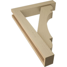 Ekena Millwork - BKTUR0352X18X26OLY05RCPR - Timberthane Faux Wood Olympic Style Bracket w/ Offset Brace, Block Ends, 3 1/2"W x 18"D x 26"H, Primed Tan
