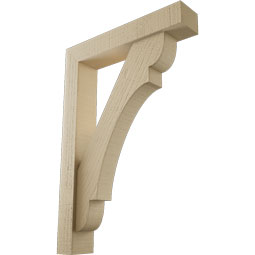 Ekena Millwork - BKTUR0352X18X26OLY05RCPR - Timberthane Faux Wood Olympic Style Bracket w/ Offset Brace, Block Ends, 3 1/2"W x 18"D x 26"H, Primed Tan