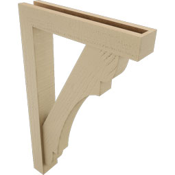 Ekena Millwork - BKTUR0352X18X30OLY05RCPR - Timberthane Faux Wood Olympic Style Bracket w/ Offset Brace, Block Ends, 3 1/2"W x 18"D x 30"H, Primed Tan