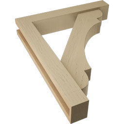 Ekena Millwork - BKTUR0352X20X24OLY05RCPR - Timberthane Faux Wood Olympic Style Bracket w/ Offset Brace, Block Ends, 3 1/2"W x 20"D x 24"H, Primed Tan