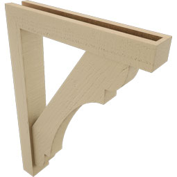 Ekena Millwork - BKTUR0352X20X28OLY05RCPR - Timberthane Faux Wood Olympic Style Bracket w/ Offset Brace, Block Ends, 3 1/2"W x 20"D x 28"H, Primed Tan