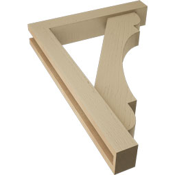 Ekena Millwork - BKTUR0352X20X28OLY05RCPR - Timberthane Faux Wood Olympic Style Bracket w/ Offset Brace, Block Ends, 3 1/2"W x 20"D x 28"H, Primed Tan