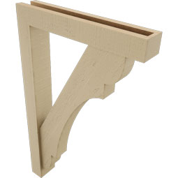 Ekena Millwork - BKTUR0352X20X32OLY05RCPR - Timberthane Faux Wood Olympic Style Bracket w/ Offset Brace, Block Ends, 3 1/2"W x 20"D x 32"H, Primed Tan