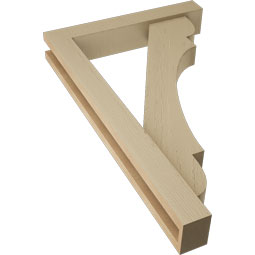 Ekena Millwork - BKTUR0352X20X32OLY05RCPR - Timberthane Faux Wood Olympic Style Bracket w/ Offset Brace, Block Ends, 3 1/2"W x 20"D x 32"H, Primed Tan